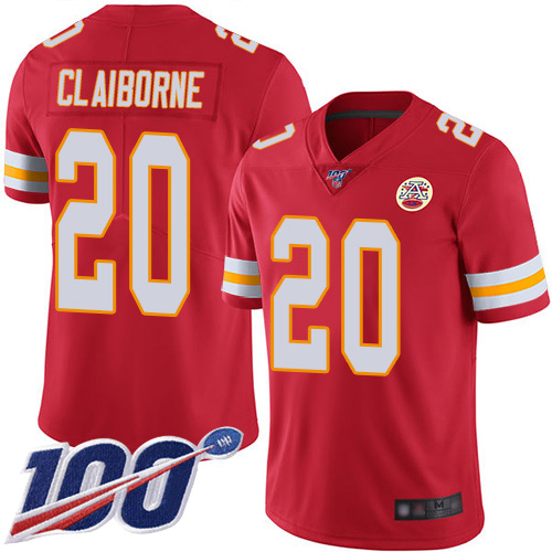 Youth Kansas City Chiefs 20 Claiborne Morris Red Team Color Vapor Untouchable Limited Player 100th Season Football Nike NFL Jersey